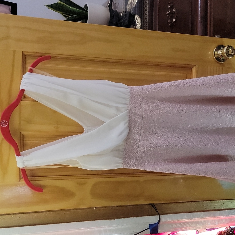 White on the top and soft blush pink with sparkles on the bottom
